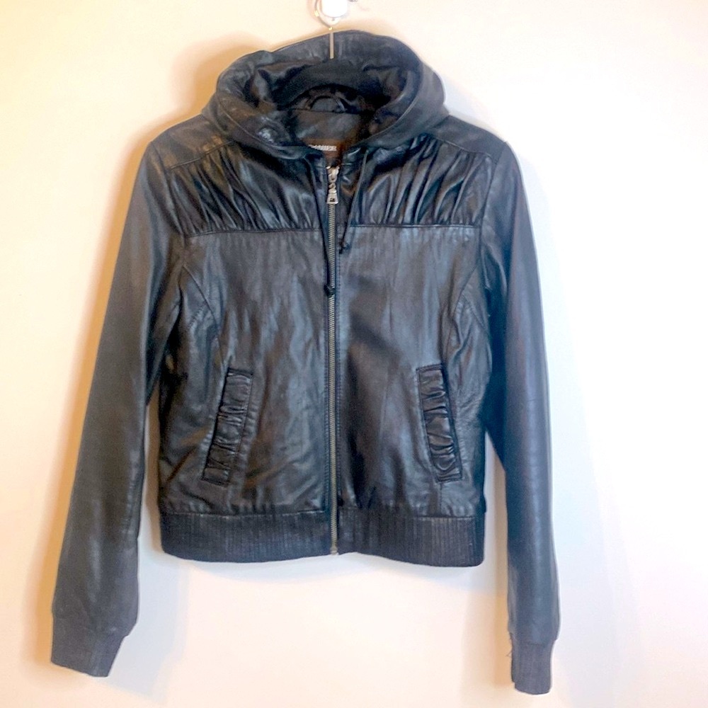 Danier Black Leather Aviator Bomber Jacket - Woman Small